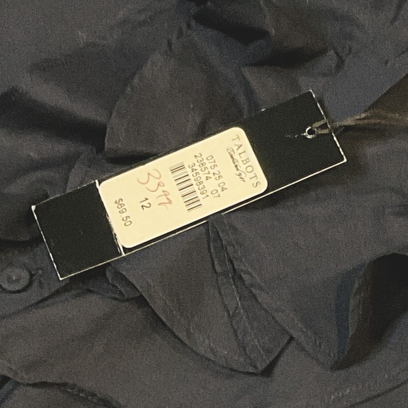 TALBOTS women's blouse navy ruffle long sleeve shirt button lightweight 12 NWT - Picture 5 of 8